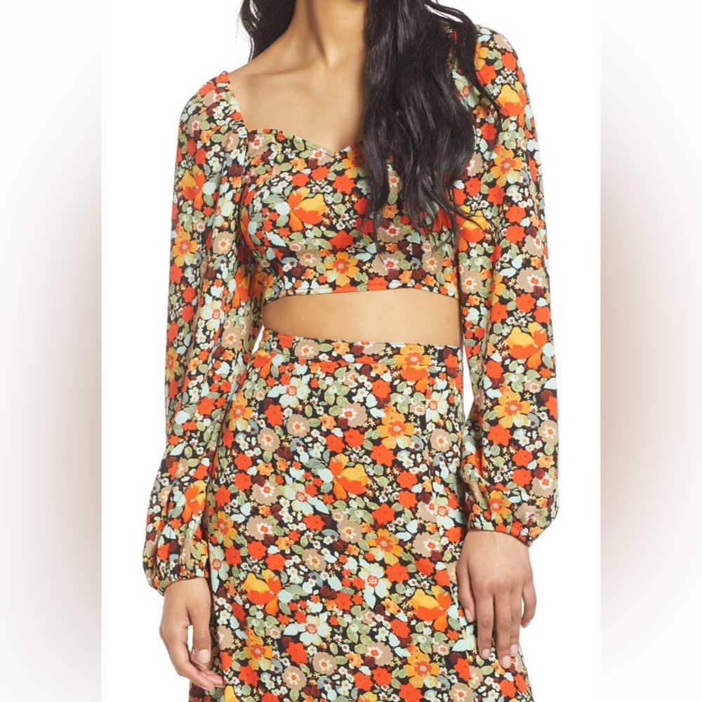 Coord Set: Vero Moda Saga Midi Skirt and Sweetheart Neck Crop Top Set